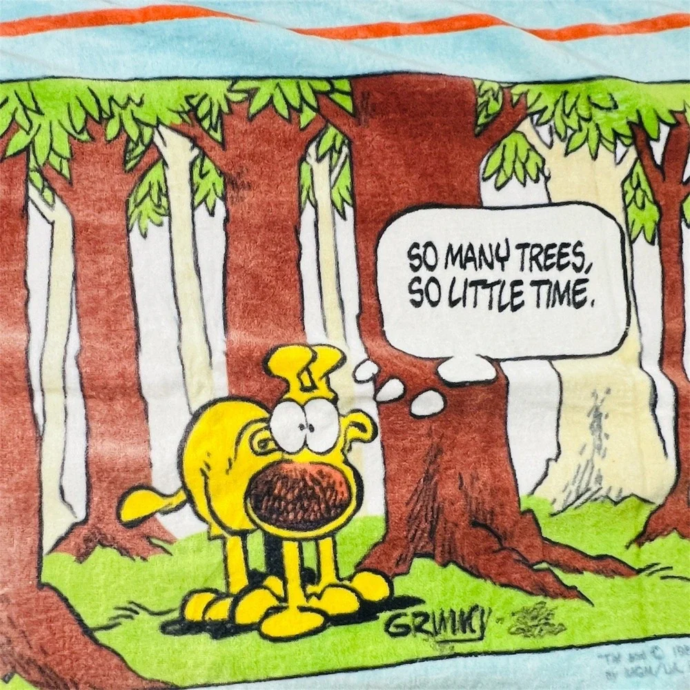 VTG 80s Garfield Beach Towel Jay Franco So Many Trees Odie Dog Cotton 28x55 Pool
